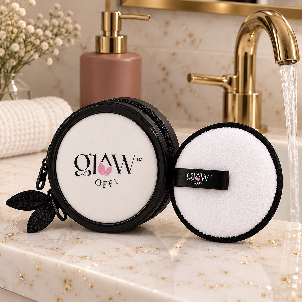 Glow Off Puff reusable makeup remover and travel case